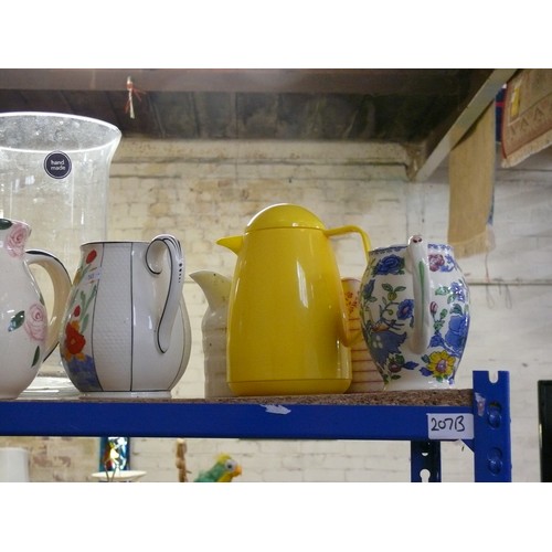 482 - SHELF OF JUGS AND ONION AND BEETROOT JARS