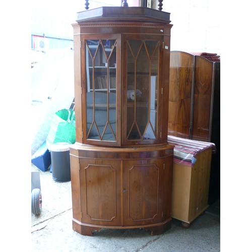 390 - A TALL DOUBLE GLASS DOOR CORNER CABINET