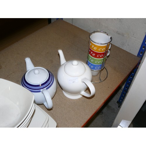 483 - PART DINNER SET, MARKS AND SPENCER ANDANTE SQUARE PLUS 2 TEAPTS AND MUGS