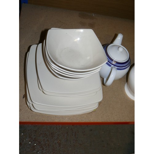 483 - PART DINNER SET, MARKS AND SPENCER ANDANTE SQUARE PLUS 2 TEAPTS AND MUGS