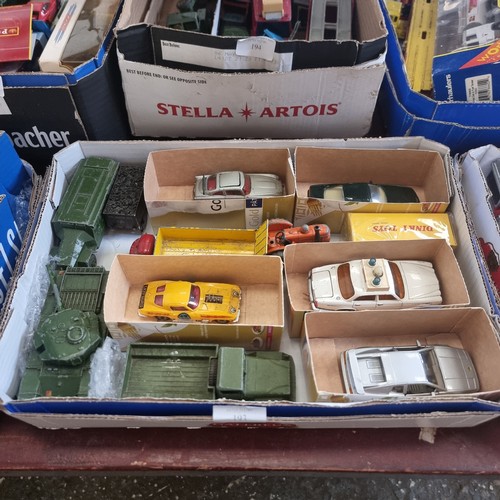 193 - A BOX OF COLLECTORS VEHICLES TO INCLUDE DINKY, CORGI ETC