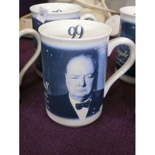 104A - SIX MUGS FEATURING PROMINENT BRITISH PEOPLE, BY BERKSHIRE CHINA.