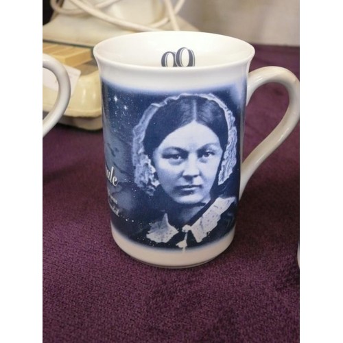 104A - SIX MUGS FEATURING PROMINENT BRITISH PEOPLE, BY BERKSHIRE CHINA.