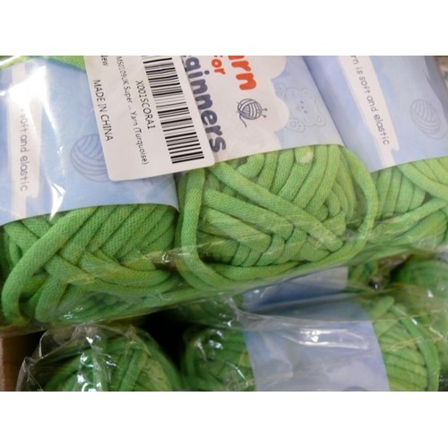 150 - 14 NEW PACKS OF GREEN YARN, 4 BALLS PER PACK PLUS NEEDLES AND STITCH MARKERS