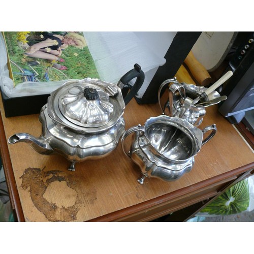 257 - A GOOD QUALITY SILVER PLATE TEA SET BY JOSEPH RODGERS & SONS SHEFFIELD PLUS 3 SETS OF SILVER PLATE S... 