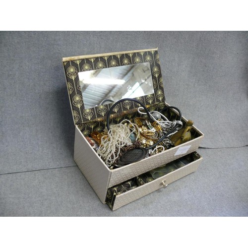 5 - A VINTAGE JEWELLERY BOX LOADED WITH COSTUME JEWELLERY