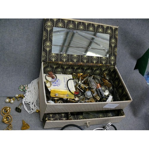 5 - A VINTAGE JEWELLERY BOX LOADED WITH COSTUME JEWELLERY