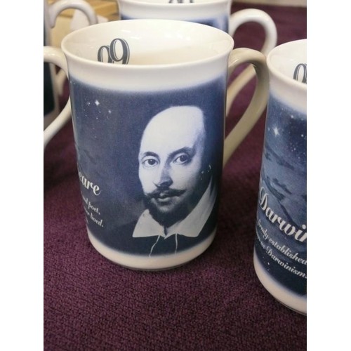 104A - SIX MUGS FEATURING PROMINENT BRITISH PEOPLE, BY BERKSHIRE CHINA.