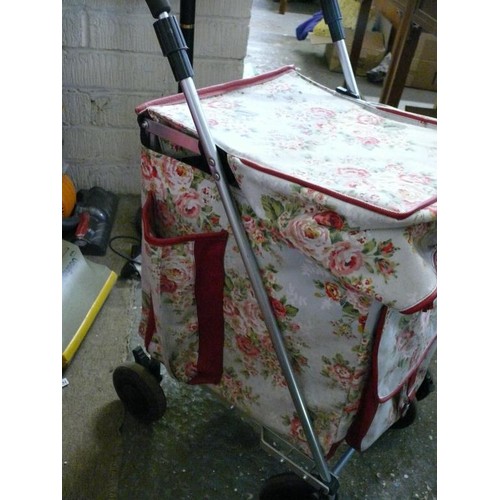 144A - A VERY NICE GOOD QUALITY SHOLLEY SHOPPING TROLLEY WITH PINK ROSE DESIGN