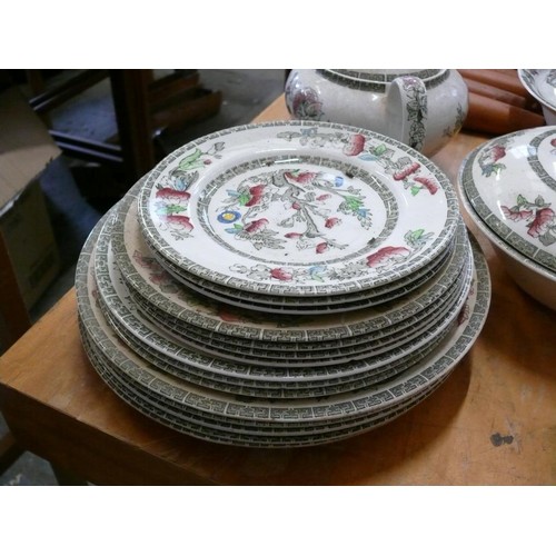 248 - A LARGE INDIAN TREE DINNER SERVICE BY JOHNSON BROTHERS TO INCLUDE PLATES, TUREENS TEAPOT ETC