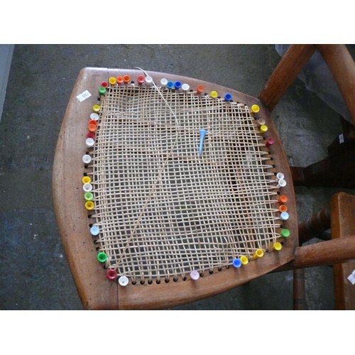 355 - 2 VINTAGE WOODEN CHAIRS WITH CANE WEBBED SEATS