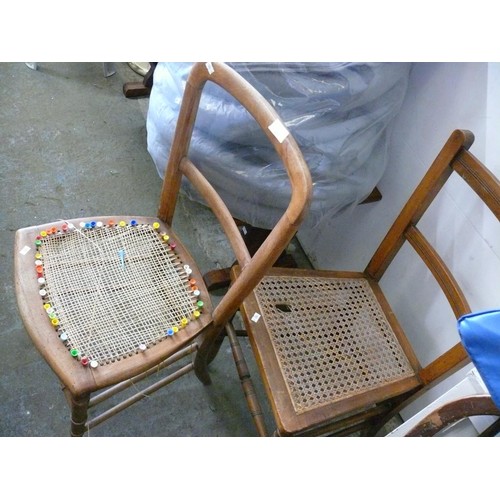 355 - 2 VINTAGE WOODEN CHAIRS WITH CANE WEBBED SEATS