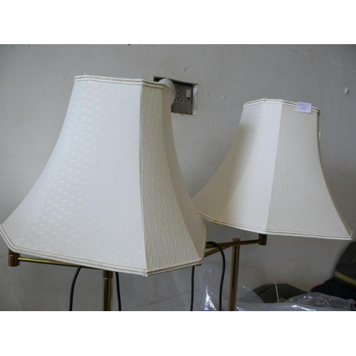 372 - A PAIR OF VERY NICE STANDARD LAMPS WITH BRASS STANDS AND MATCHING SHADES