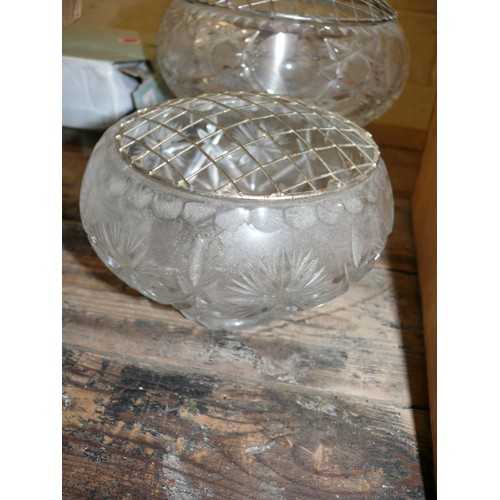 395 - 3 CRYSTAL ROSE BOWLS, STAGGERED SIZES