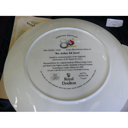 64 - A ROYAL DOULTON LIMITED EDITION PLATE 'PER ARDUA AD ASTRA' TO COMMEMERATE THE 80TH ANNIVERSARY OF TH... 