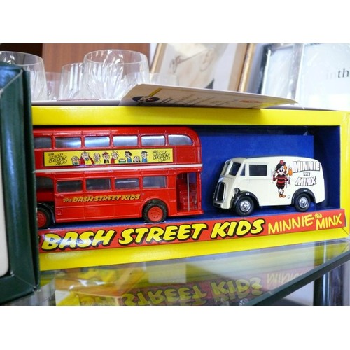 150 - 2 CORGI BOXES CONTAINING ADVENTURE COMIC CLASSIC YELLOW VAN & THE BASH STREET KIDS WITH MORRIS J VAN... 