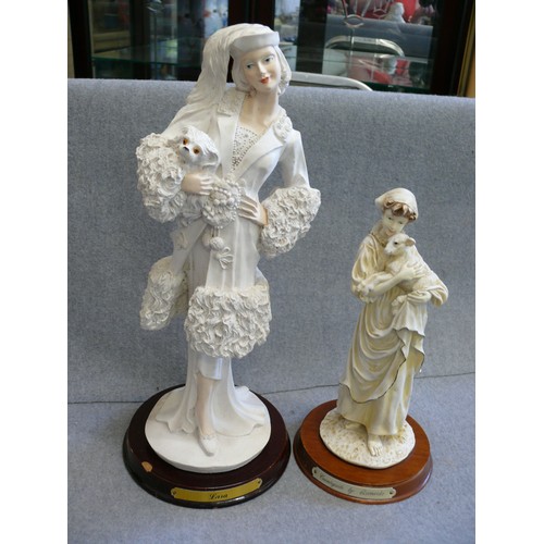 61 - 2 LARGE DECORATIVE FIGURINES OF LADIES WITH DOGS