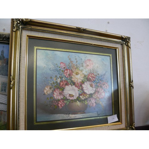 126 - A FRAMED AND GLAZED OIL ON CANVAS SIGNED BARTON AND 2 ORIGINAL PASTEL PAINTINGS BOTH FRAMED AND GLAZ... 