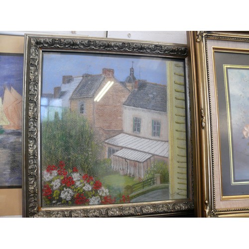 126 - A FRAMED AND GLAZED OIL ON CANVAS SIGNED BARTON AND 2 ORIGINAL PASTEL PAINTINGS BOTH FRAMED AND GLAZ... 