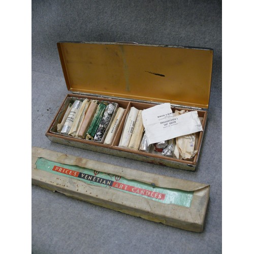 136 - A NICE MIXED BOX OF COLLECTABLE ITEMS TO INCLUDE ARMY BOOKS, ARTISTS ITEMS, VINTAGE KITCHENWARE ETC