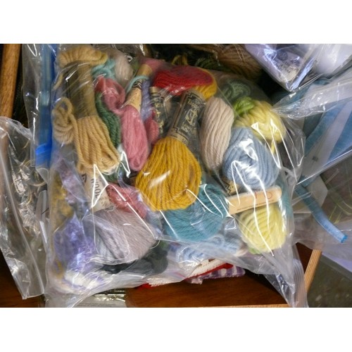 201 - A LARGE SELECTION OF VARIOUS BAGS OF CRAFT ITEMS, SEWING KITS ETC