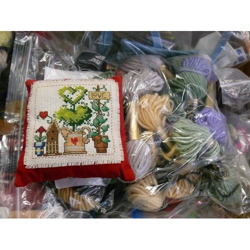 201 - A LARGE SELECTION OF VARIOUS BAGS OF CRAFT ITEMS, SEWING KITS ETC