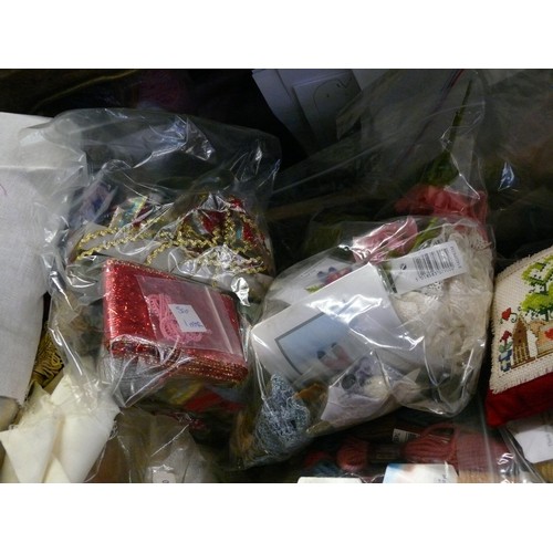 201 - A LARGE SELECTION OF VARIOUS BAGS OF CRAFT ITEMS, SEWING KITS ETC