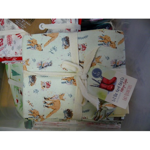 208 - A LIDDED BOX OF FAT QUARTER SETS OF BRAND NEW MATERIAL