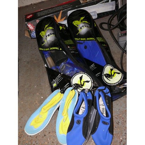 175 - A SELECTION OF SNORKLES AND BEACH SHOES