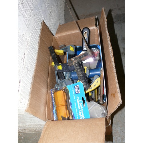 177 - BOX OF TOOLS AND SOME HARDWARE