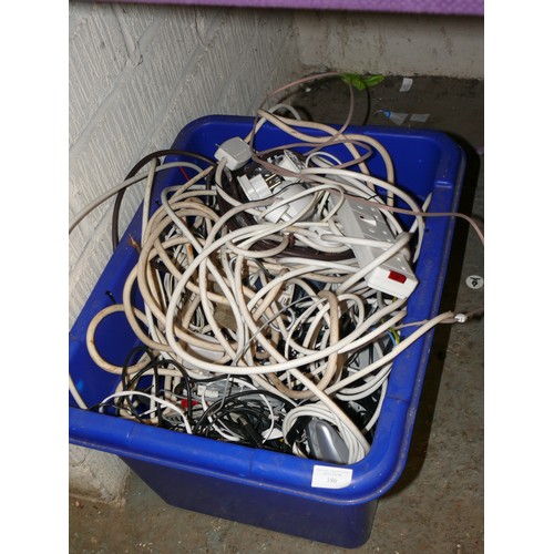 186 - A LARGE TUB OF ELECTRICAL CABLES