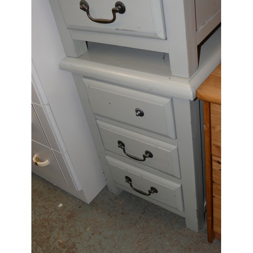 263 - A PAIR OF GREY GREEN PAINTED WOOD 3 DRAWER BEDSIDES