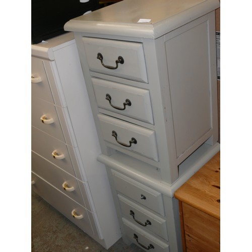 263 - A PAIR OF GREY GREEN PAINTED WOOD 3 DRAWER BEDSIDES