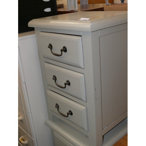 263 - A PAIR OF GREY GREEN PAINTED WOOD 3 DRAWER BEDSIDES