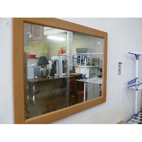 278 - LARGE LIGHT WOOD FRAMED WALL MIRROR AND A SMALLER WHITE FRAMED MIRROR