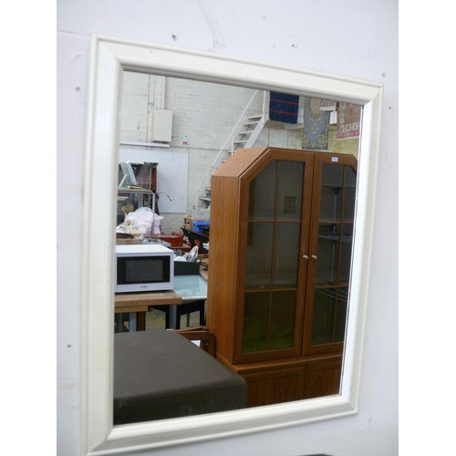 278 - LARGE LIGHT WOOD FRAMED WALL MIRROR AND A SMALLER WHITE FRAMED MIRROR