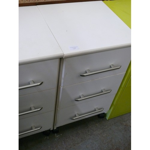 277 - A PAIR OF WHITE 3 DRAWER BEDSIDES