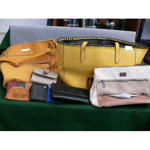 245 - A SELECTION OF GOOD QUALITY HANDBAGS AND PURSES TO INCLUDE SALLY YOUNG AND LULU