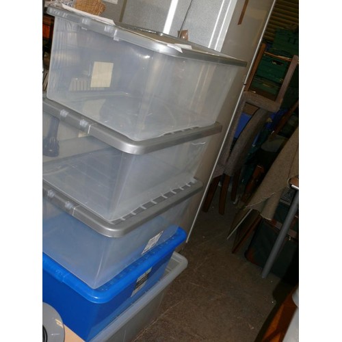 306 - 4 X 45 LITRE STORAGE BOXES AND 1 100 LITRE STORAGE BOX ALL WITH LIDS