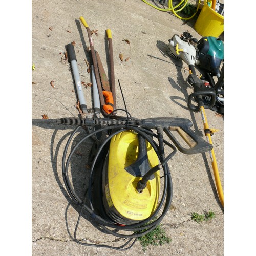 410 - PRESSURE WASHER WITH 2 PAIRS OF LOPPERS AND A SAW