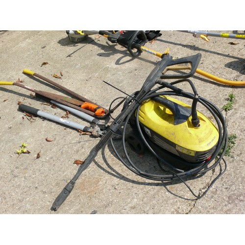 410 - PRESSURE WASHER WITH 2 PAIRS OF LOPPERS AND A SAW