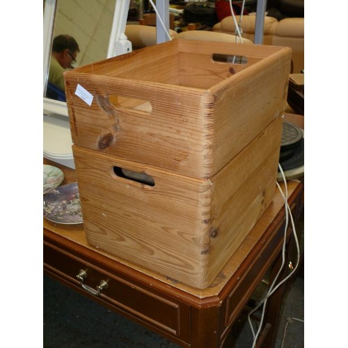 368 - A LARGE PINE 2 HANDLED BOX PLUS A SMALLER ONE