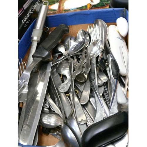 353 - A BOX OF VARIOUS CUTLERY AND KITCHEN KNIVES