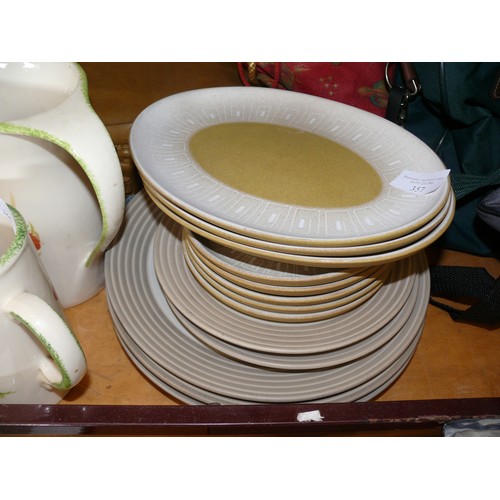 357 - DENBY STONEWARE ODE PLATES TO INCLUDE DINNER, TEA AND SERVING