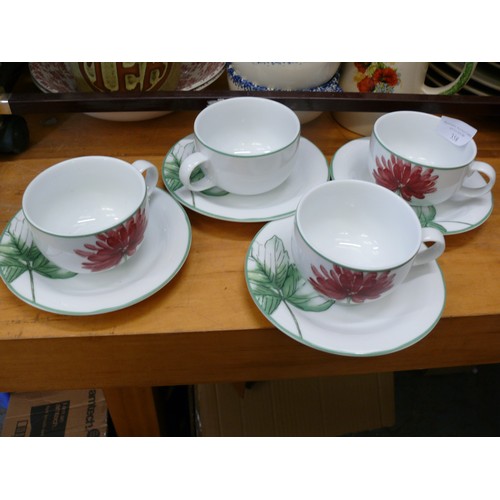 358 - A BEAUTIFUL SET OF 4 FINE CHINA CUPS AND SAUCERS ABSTRACT FLORAL PATTERN DESIGNED BY DOULTON FOR ST ... 