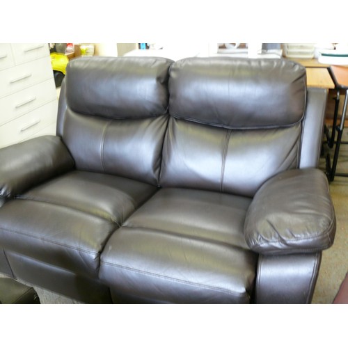 297B - 2 SEATER VERY DARK BROWN LEATHER SOFA AND MATCHING MANUAL RECLINING CHAIR, EXCELLENT