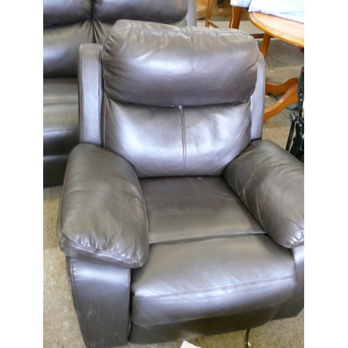 297B - 2 SEATER VERY DARK BROWN LEATHER SOFA AND MATCHING MANUAL RECLINING CHAIR, EXCELLENT