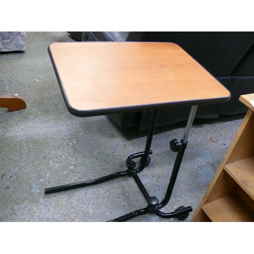 428 - TILITING OVER THE BED TABLE ADJUSTABLE HEIGHT METAL LEGS ON CASTORS