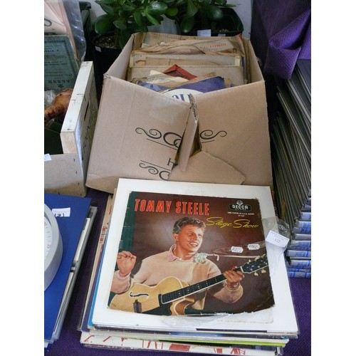 122 - A NICE SELECTION OF LP RECORDS TO INCLUDE CHRIS DE BURGH, SONIA, TOMMY STEELE ETC PLUS A BOX OF 78'S