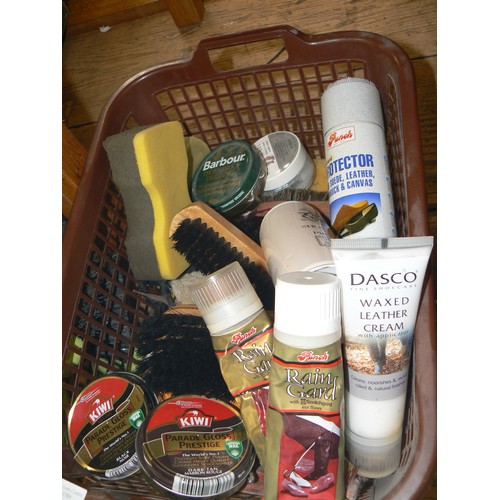 441 - BASKET OF SHOE CLEANING POLISHES AND BRUSHES